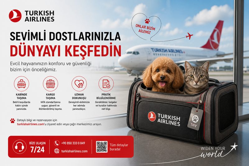 Türk Hava Yolları evcil hayvan taşıma — kabin (PETC) ve uçak altı (AVIH)